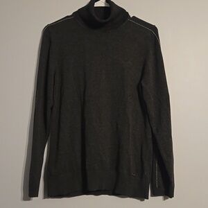 Calvin Klein Charcoal Gray Turtleneck Sweater With Silver Beading, Large